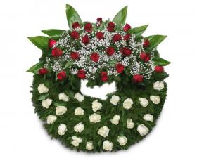 Pohřební věnec VR12 - červené a bílé růže
